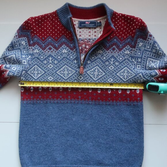 Vineyard Vines Fair Isle 1/4 Zip Sweater Blue Red Merino Wool Alpaca Long Sleeve - Picture 12 of 16